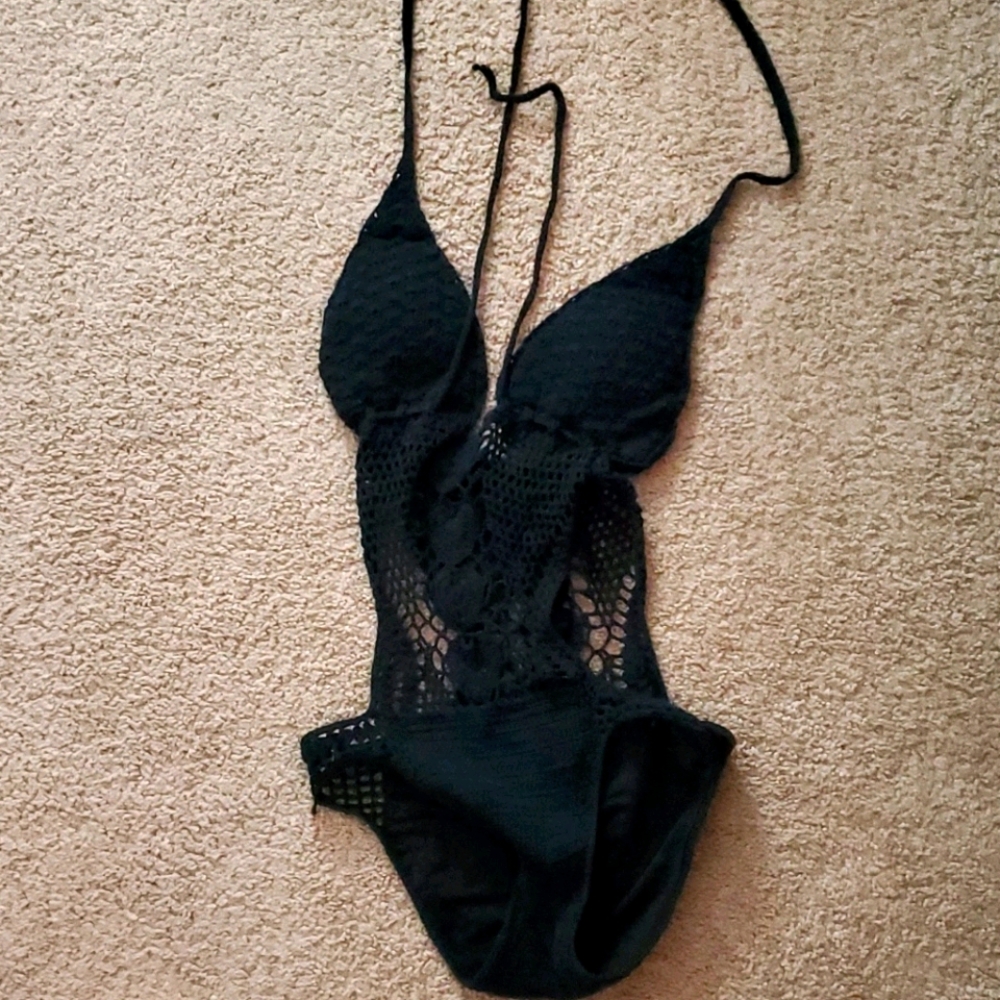 Crochet one piece black swimsuit